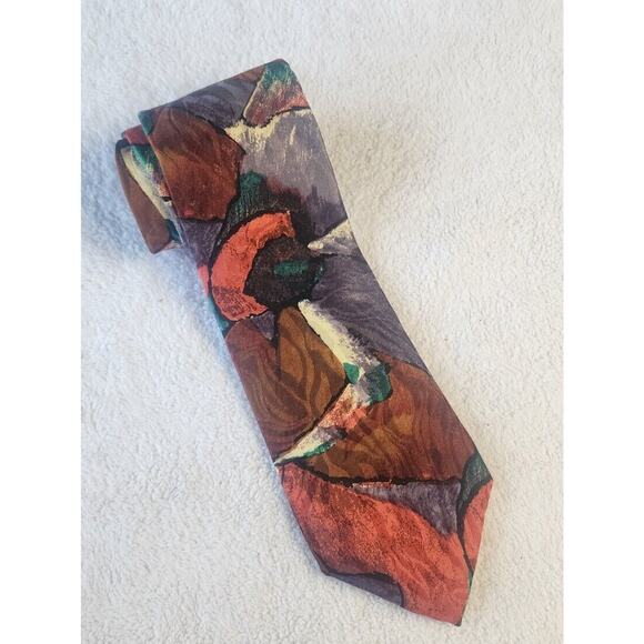 VTG 80s Spencer & Noble 100% Silk Tie Abstract Print Necktie Made In USA - Picture 10 of 10